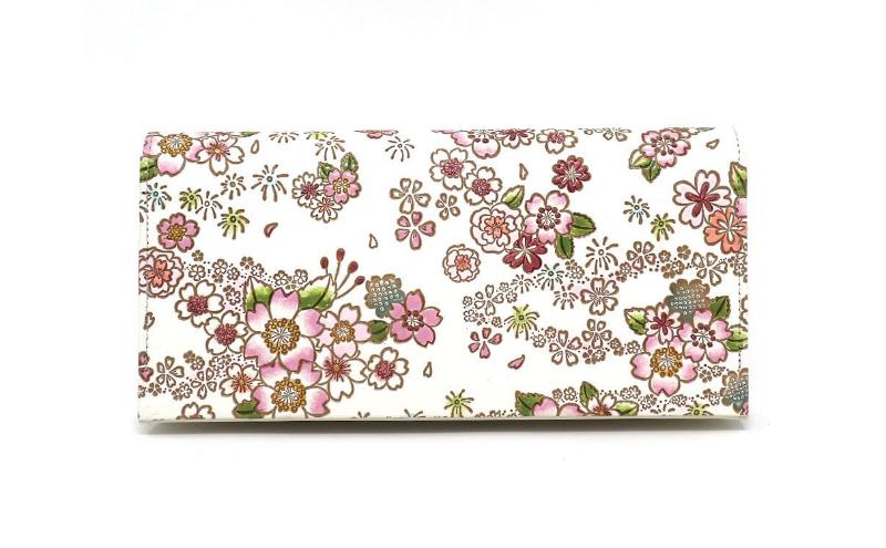 【文庫屋大関】束入れ かすみ桜【皮革工芸品】 財布 お札 お札入れ 長財布 カード 小銭 牛革 手作り 日本製 墨田区 東京都