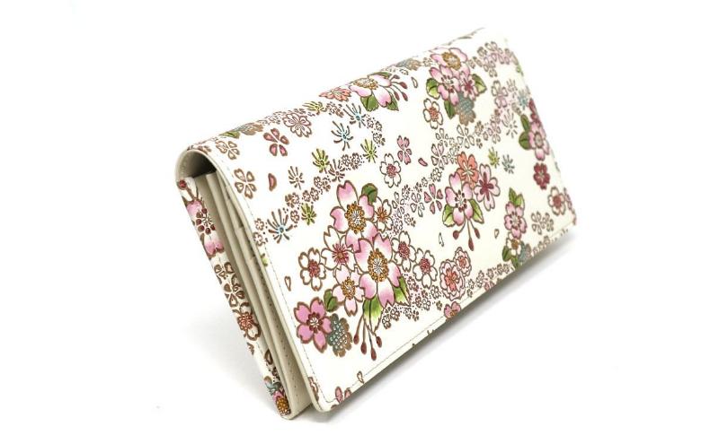 【文庫屋大関】束入れ かすみ桜【皮革工芸品】 財布 お札 お札入れ 長財布 カード 小銭 牛革 手作り 日本製 墨田区 東京都
