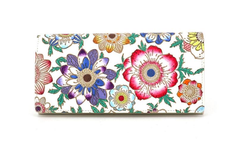 【文庫屋大関】束入れ アネモネ【皮革工芸品】 財布 お札 お札入れ 長財布 カード 小銭 牛革 手作り 日本製 墨田区 東京都