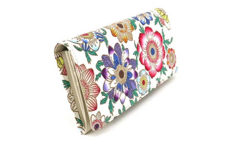 【文庫屋大関】束入れ アネモネ【皮革工芸品】 財布 お札 お札入れ 長財布 カード 小銭 牛革 手作り 日本製 墨田区 東京都