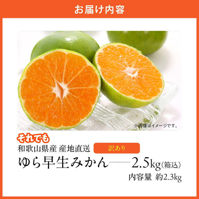 MK1069_【2026先行予約】訳あり ゆら早生 みかん 箱込 2.5kg ( 内容量 2.3kg ) サイズミックス 有田みかん 和歌山県産