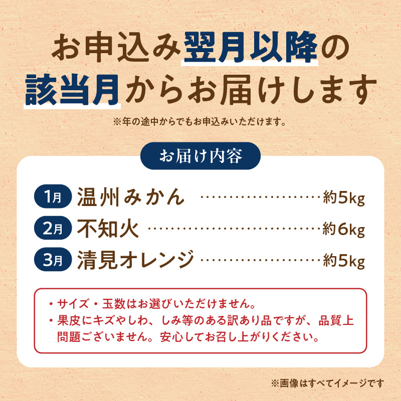 G60-T97_【発送月固定定期便】魚鶴自慢のご家庭用柑橘セット(みかん・不知火・清見)全3回