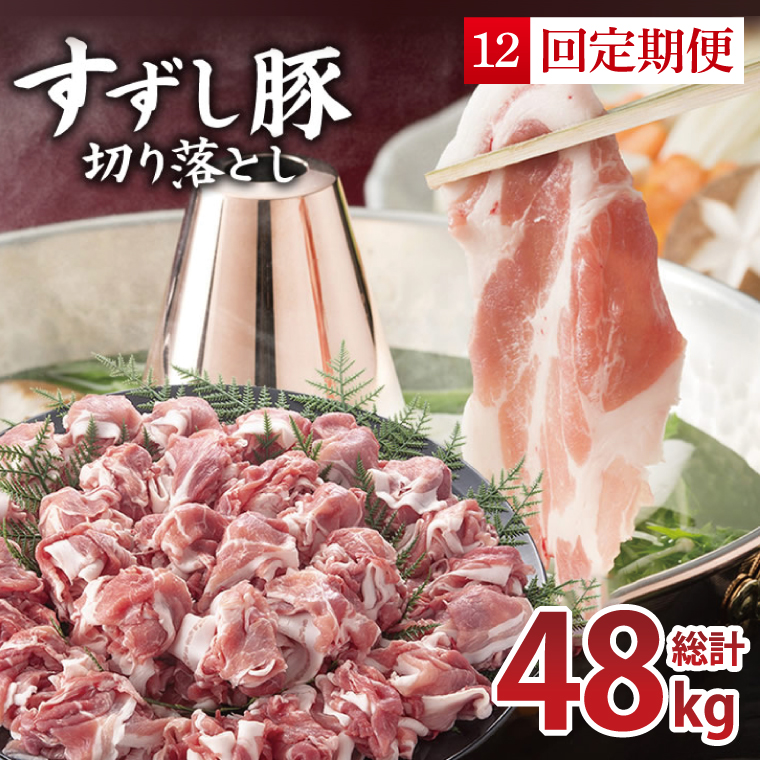【2026年2月より順次発送】【12回定期便】【田中農場のすずし豚】 切り落とし 約4kgセット｜肉 お肉 豚肉 切り落とし すずし豚 ブランド 定期便 お肉定期便 茨城県 行方市(M-13)