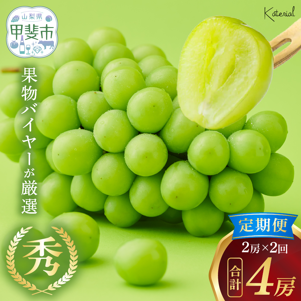 [来年(2026年/令和8年)発送[先行予約]]定期便 シャインマスカット 2房 約1.3kg 2回 計4房 先行予約 先行 予約 山梨県産 国産 産地直送 人気 おすすめ 贈答 ギフト お取り寄せ フルーツ 果物 くだもの ぶどう ブドウ 葡萄 シャイン シャインマスカット 新鮮 甘い 皮ごと 山梨 甲斐市 AD-247