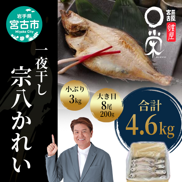 【岩手県宮古市】一夜干し 宗八かれい 4.6kg セット 詰め合わせ 大き目 8尾 小ぶり 3kg 干し魚 干物 ひもの カレイ 魚 魚介 魚介類 冷凍 岩手 岩手県 宮古市