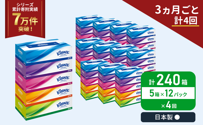 定期便 ティッシュ クリネックス ティシュー 1ケース (5箱入×12パック)《3ヶ月ごと計4回》 ティッシュペーパー セット 柔らかい 節約 日用品 日用雑貨 備蓄 備蓄品 備蓄用 防災 災害 ボックスティッシュ  ペーパー 宮城 岩沼市