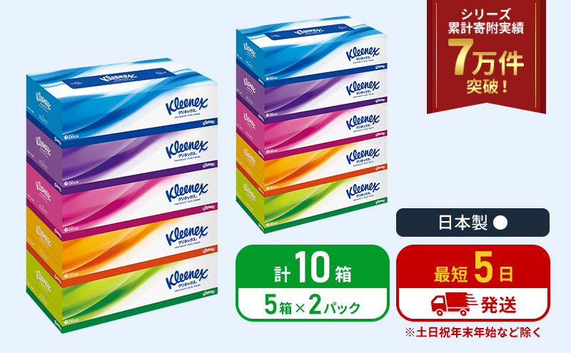 ティッシュ クリネックス ティシュー 5箱入×2パック ティッシュペーパー セット 柔らかい 節約 日用品 日用雑貨 消耗品 備蓄 備蓄品 備蓄用 防災 災害 ボックスティッシュ テッシュ ペーパー ローリングストック 宮城 岩沼市