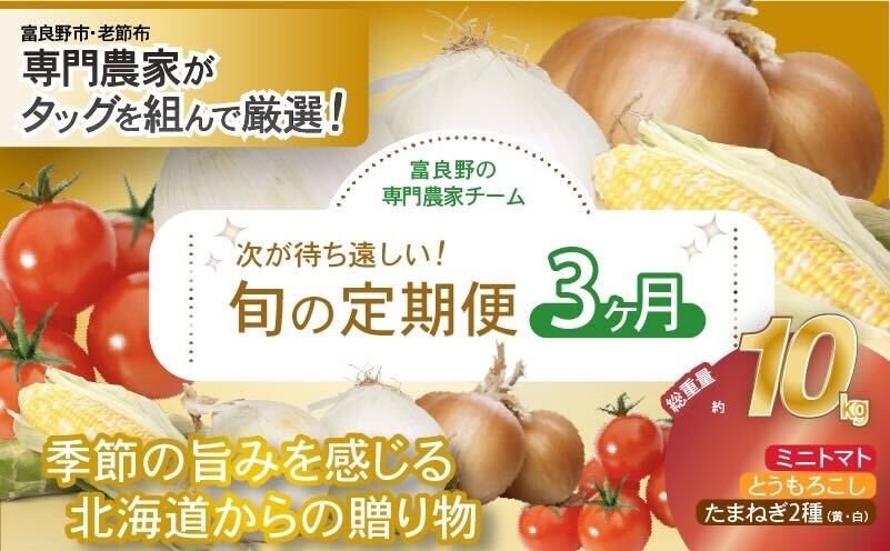 【2026年発送】全3回 富良野 専門農家が選ぶ 旬の贅沢定期便 北海道 富良野市 老節布 野菜 ミニトマト とうもろこし スイートコーン 玉ねぎ たまねぎ 玉葱 白玉ねぎ 甘い