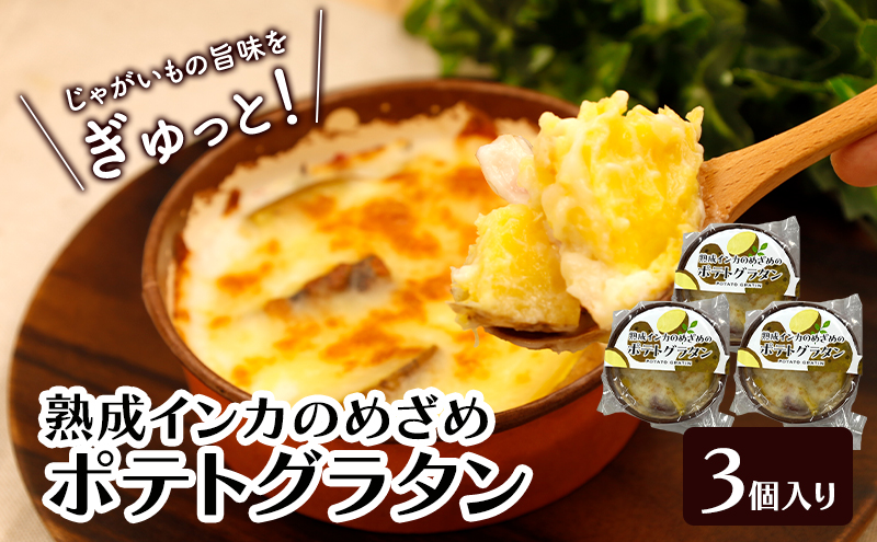 【北海道幕別町】甘みギュッ!とろける「熟成インカのめざめのポテトグラタン」200g×3個入り(冷凍)【 グラタン 惣菜 おかず 野菜 じゃがいも インカのめざめ いも 芋 冷凍 簡単調理 北海道 十勝 幕別 】