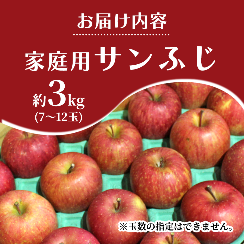 2月発送 家庭用 訳あり サンふじ 約 3kg りんご リンゴ 林檎 果物 フルーツ わけあり 青森