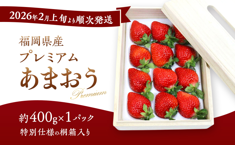 あまおう 【2026年2月上旬より順次発送】ティッシュボックス用 特別仕様の桐箱入り プレミアムあまおう 約400g×1パック 【ギフト・お祝い・贈答用】 イチゴ 苺 いちご 果物 福岡県産 ※配送不可:離島