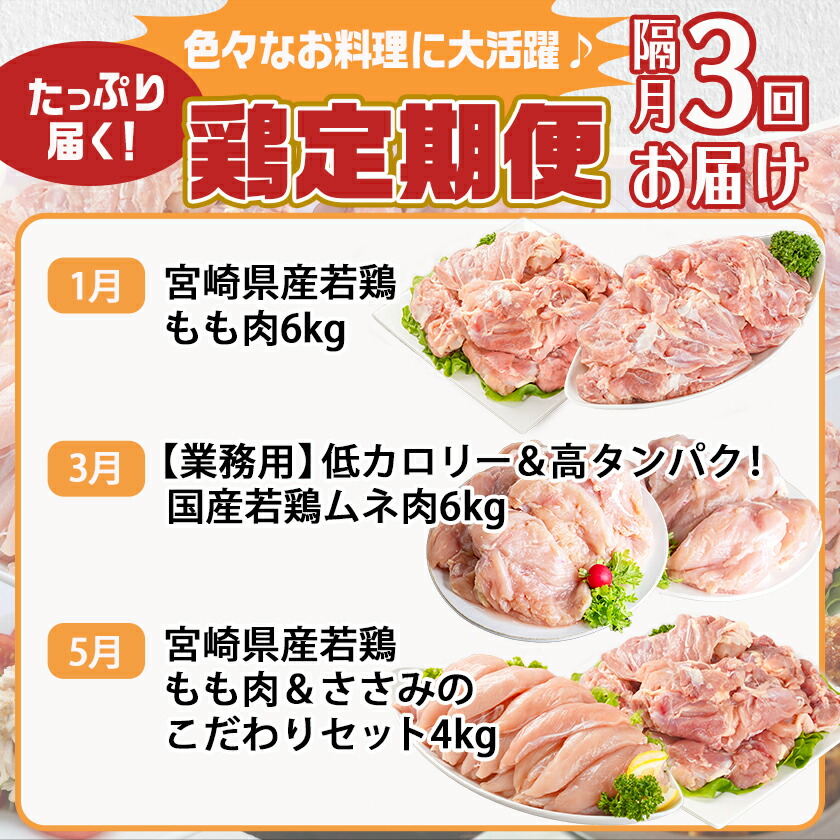 宮崎県都城市のふるさと納税 【セレクト定期便】～たっぷり～鶏定期便(3ヶ月)1月・3月・5月お届け≪2026年お届け≫_T41-MY02