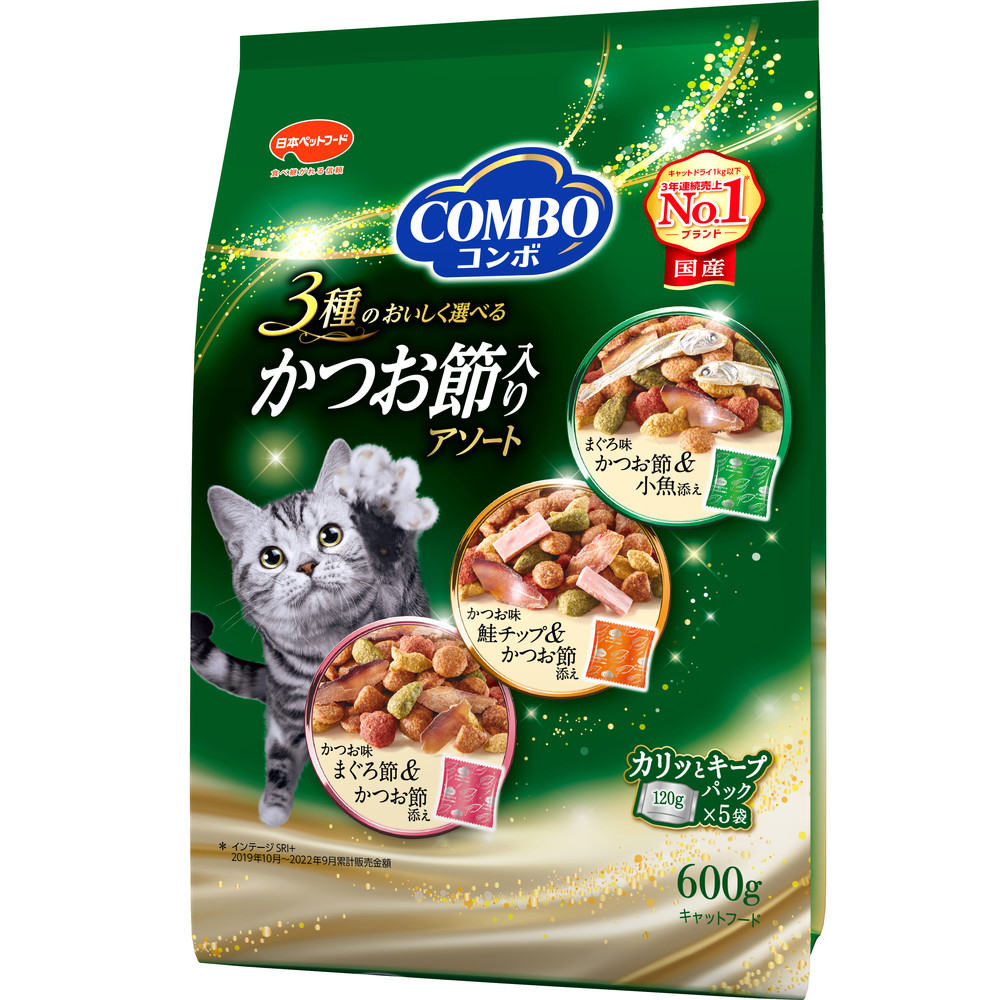 【静岡県袋井市】コンボ キャット かつお節入りアソート 600g x12(ケース単位) キャットフード