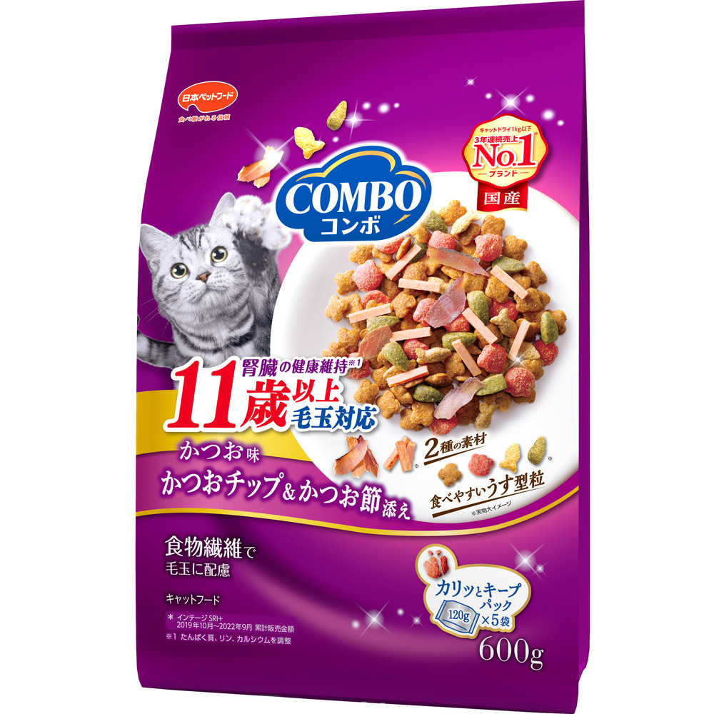 コンボ キャット 毛玉対応11歳以上 かつお味・かつおチップ・かつお節添え 600g ｘ12(ケース単位) キャットフード