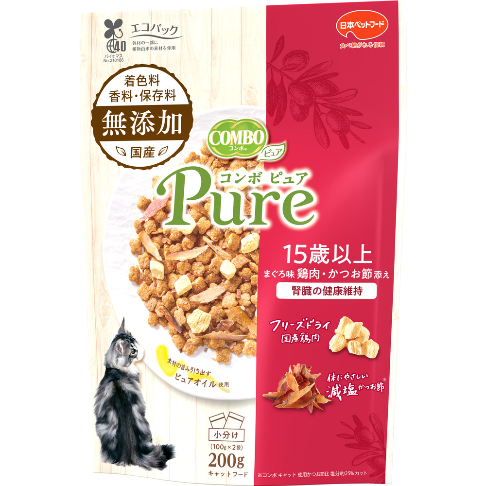 コンボ ピュア キャット 15歳以上用 まぐろ味・鶏肉・かつお節添え 200g ｘ12(ケース単位) キャットフード