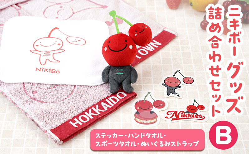 【ニキボー】グッズ詰め合わせセットB（ステッカー・ハンドタオル・スポーツタオル・ぬいぐるみストラップ）【 仁木町 ご当地 ゆるキャラ タオル 雑貨 小物 日用品 】[仁木町観光協会]