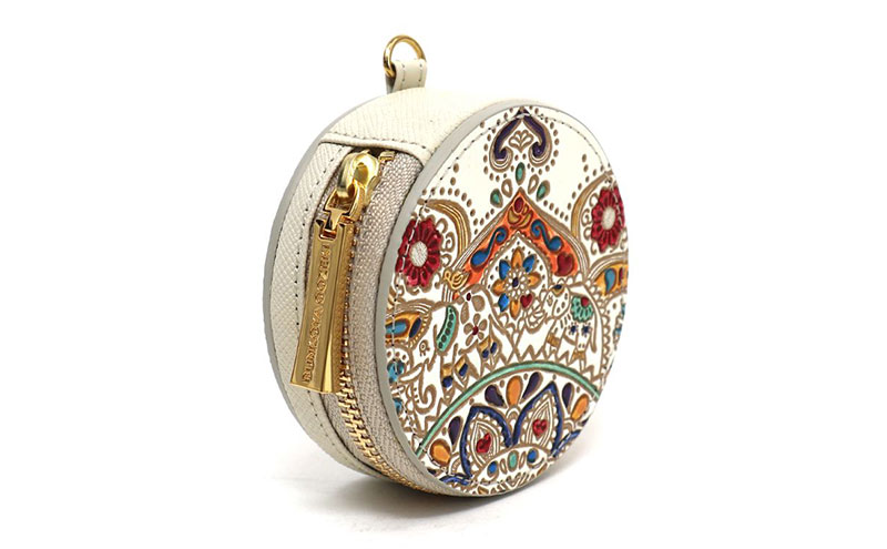 【文庫屋大関】マカロンポーチ 象のカーニバル【皮革工芸品】 ポーチ ミニポーチ 小物入れ アクセサリー入れ イヤホン入れ 収納 保管ケース 手のひらサイズ  本革 革 皮革 工芸品 工芸 雑貨 ギフト プレゼント 日本製 東京