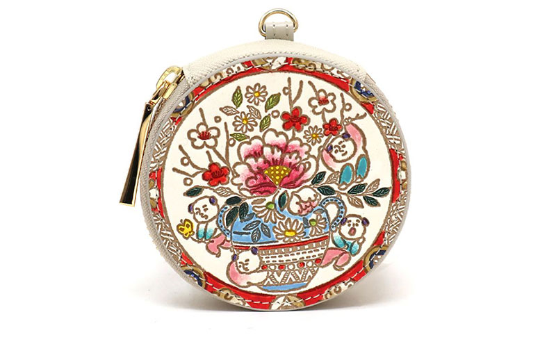 【文庫屋大関】マカロンポーチ 唐子【皮革工芸品】 ポーチ ミニポーチ 小物入れ アクセサリー入れ イヤホン入れ 収納 保管ケース 手のひらサイズ  本革 革 皮革 工芸品 工芸 雑貨 ギフト プレゼント 日本製 東京