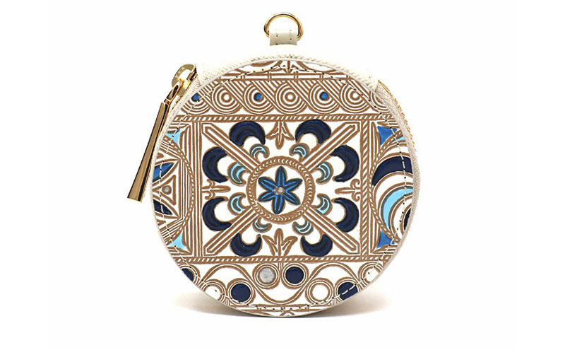 【文庫屋大関】マカロンポーチ 錦紗＜青＞【皮革工芸品】 ポーチ ミニポーチ 小物入れ アクセサリー入れ イヤホン入れ 収納 保管ケース 手のひらサイズ  本革 革 皮革 工芸品 工芸 雑貨 ギフト プレゼント 日本製 東京