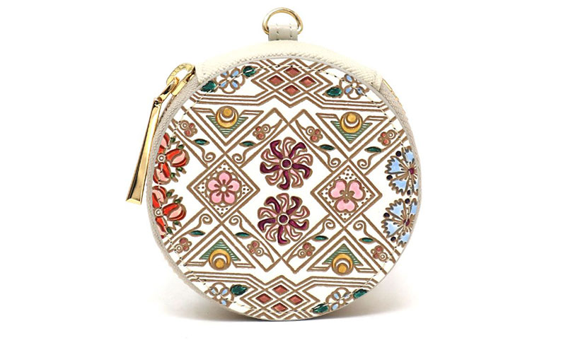 【文庫屋大関】マカロンポーチ 花菱【皮革工芸品】 ポーチ ミニポーチ 小物入れ アクセサリー入れ イヤホン入れ 収納 保管ケース 手のひらサイズ  本革 革 皮革 工芸品 工芸 雑貨 ギフト プレゼント 日本製 東京