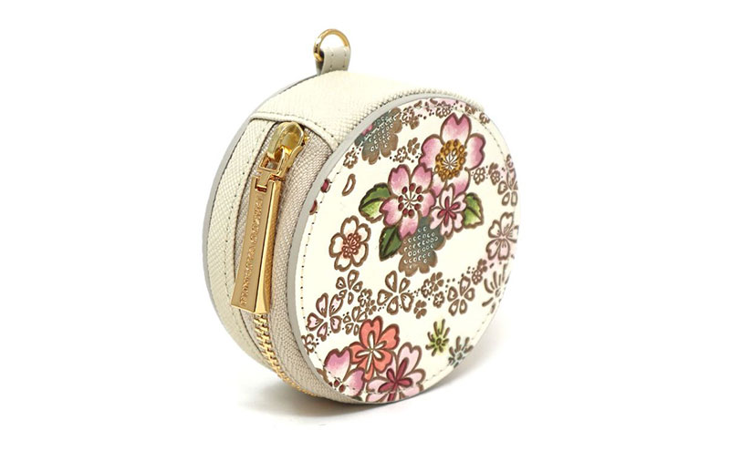 【文庫屋大関】マカロンポーチ かすみ桜【皮革工芸品】 ポーチ ミニポーチ 小物入れ アクセサリー入れ イヤホン入れ 収納 保管ケース 手のひらサイズ  本革 革 皮革 工芸品 工芸 雑貨 ギフト プレゼント 日本製 東京