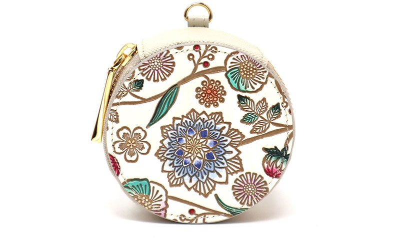 【文庫屋大関】マカロンポーチ ダリア＜コバルトブルー＞【皮革工芸品】 ポーチ ミニポーチ 小物入れ アクセサリー入れ イヤホン入れ 収納 保管ケース 手のひらサイズ  本革 革 皮革 工芸品 工芸 雑貨 ギフト プレゼント 日本製 東京