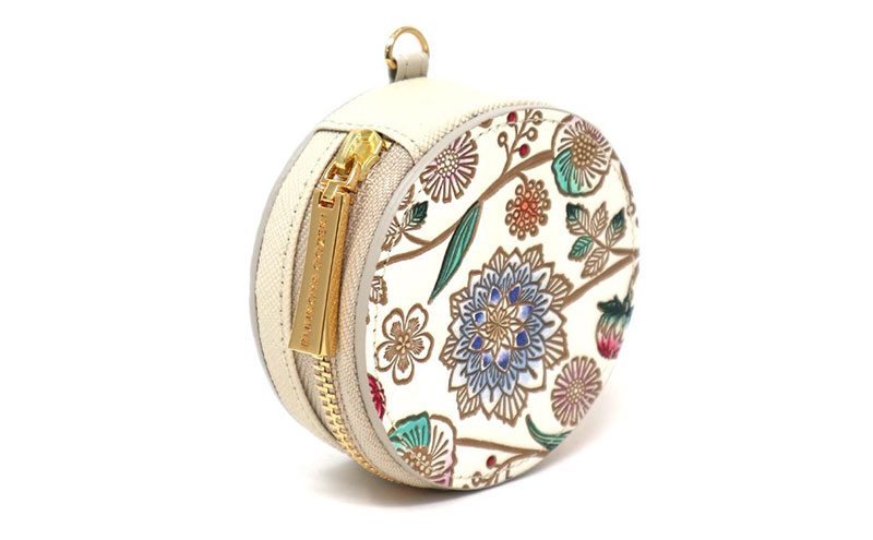 【文庫屋大関】マカロンポーチ ダリア＜コバルトブルー＞【皮革工芸品】 ポーチ ミニポーチ 小物入れ アクセサリー入れ イヤホン入れ 収納 保管ケース 手のひらサイズ  本革 革 皮革 工芸品 工芸 雑貨 ギフト プレゼント 日本製 東京