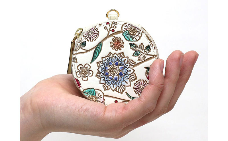 【文庫屋大関】マカロンポーチ ダリア＜コバルトブルー＞【皮革工芸品】 ポーチ ミニポーチ 小物入れ アクセサリー入れ イヤホン入れ 収納 保管ケース 手のひらサイズ  本革 革 皮革 工芸品 工芸 雑貨 ギフト プレゼント 日本製 東京