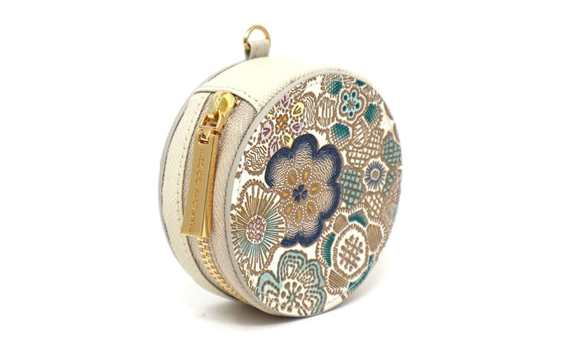 【文庫屋大関】マカロンポーチ 春らんまん＜瑠璃＞【皮革工芸品】 ポーチ ミニポーチ 小物入れ アクセサリー入れ イヤホン入れ 収納 保管ケース 手のひらサイズ  本革 革 皮革 工芸品 工芸 雑貨 ギフト プレゼント 日本製 東京