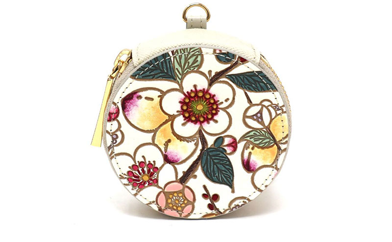 【文庫屋大関】マカロンポーチ 梅花（メイホア）【皮革工芸品】 ポーチ ミニポーチ 小物入れ アクセサリー入れ イヤホン入れ 収納 保管ケース 手のひらサイズ  本革 革 皮革 工芸品 工芸 雑貨 ギフト プレゼント 日本製 東京