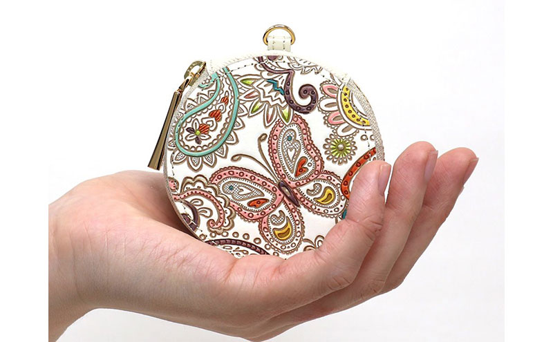 【文庫屋大関】マカロンポーチ ペイズリー【皮革工芸品】 ポーチ ミニポーチ 小物入れ アクセサリー入れ イヤホン入れ 収納 保管ケース 手のひらサイズ  本革 革 皮革 工芸品 工芸 雑貨 ギフト プレゼント 日本製 東京