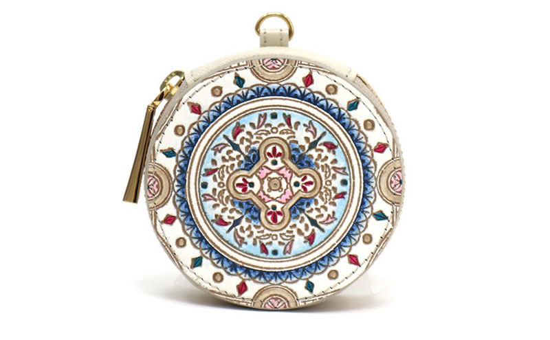 【文庫屋大関】マカロンポーチ ビジュー【皮革工芸品】 ポーチ ミニポーチ 小物入れ アクセサリー入れ イヤホン入れ 収納 保管ケース 手のひらサイズ  本革 革 皮革 工芸品 工芸 雑貨 ギフト プレゼント 日本製 東京