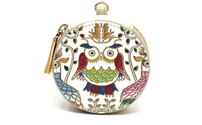 【文庫屋大関】マカロンポーチ ふくろう【皮革工芸品】 ポーチ ミニポーチ 小物入れ アクセサリー入れ イヤホン入れ 収納 保管ケース 手のひらサイズ  本革 革 皮革 工芸品 工芸 雑貨 ギフト プレゼント 日本製 東京