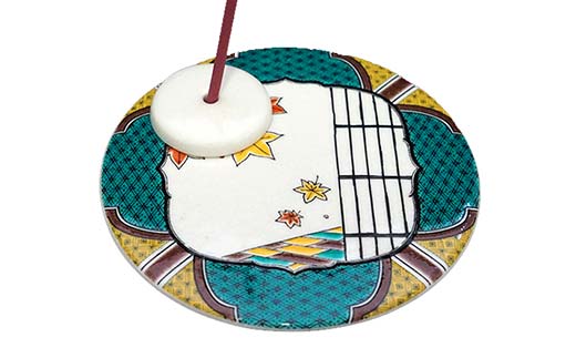 九谷焼 お香立て＆プレートセット 丸型　-四季-　秋の華（はなやぎ） お香立て プレート 九谷焼 ふるさと納税 加賀市 F6P-2549