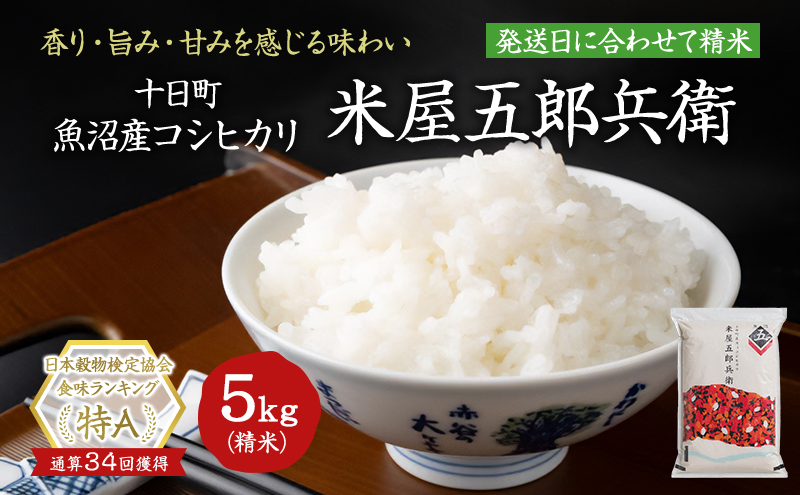 【令和7年産米】魚沼コシヒカリ 米屋五郎兵衛5kg 選べる配送時期 お米 精米 こめ ご飯 白米 