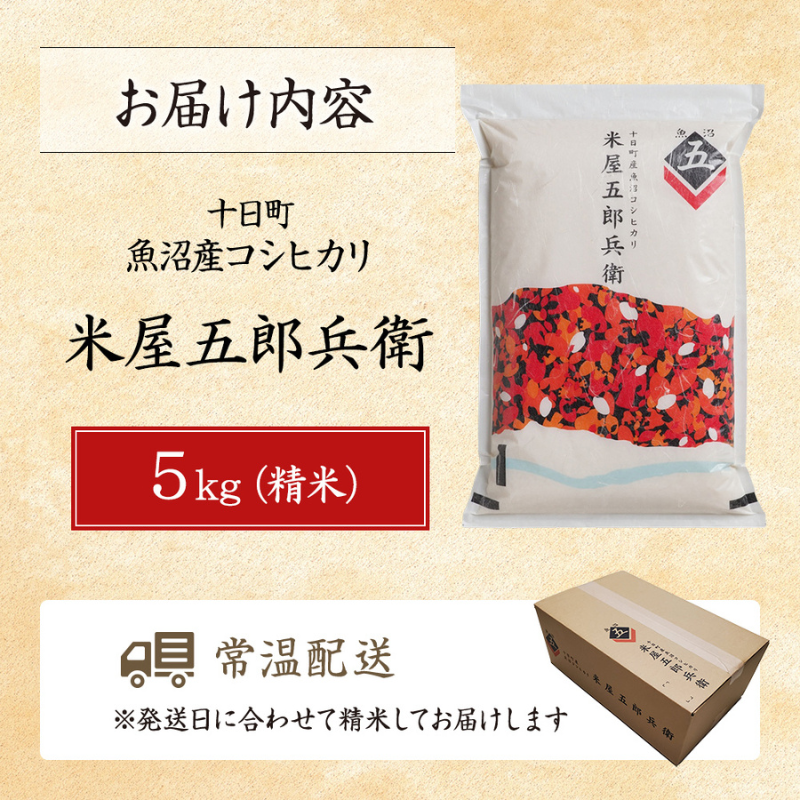 【令和7年産米】魚沼コシヒカリ 米屋五郎兵衛5kg 選べる配送時期 お米 精米 こめ ご飯 白米 