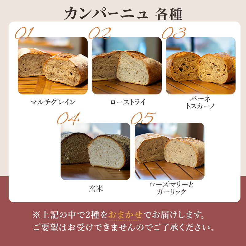 本場欧州のハード系パン　特製カンパーニュ　2種セット （種類ランダム/焼成前各1kg）