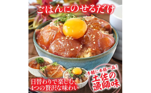高知県芸西村のふるさと納税 漬け丼セット4種 80g×各1P 6回定期便 海鮮丼 海鮮丼セット 真鯛 ブリ カンパチ マグロ 海鮮 漬け お茶漬け 鯛 ぶり 鰤 勘八 かんぱち まぐろ 小分け パック ご飯 晩御飯 惣菜 刺身 冷凍 配送