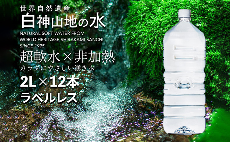 白神山地の水 2L×12本 ラベルレス ナチュラルウォーター 飲料水 軟水 超軟水 非加熱 弱酸性 湧水 湧き水 水 ウォーター ペットボトル 青森県 鰺ヶ沢町 ミネラルウォーター
