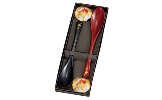 スプーンセット（2本組）春秋柄 黒・朱 食器 雑貨 日用品 F6P-2578