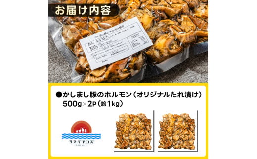 かしまし豚ホルモン炭火焼き オリジナルたれ漬 約１kg（500g×２パック）(KDQ-7)