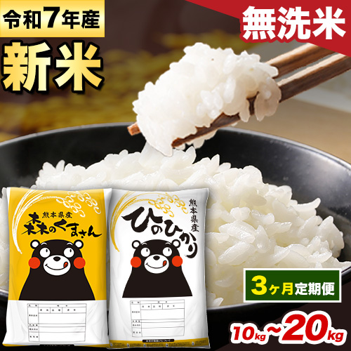 [3ヵ月定期便]新米 米 令和7年産 無洗米 ひのひかり 森のくまさん 2種 食べ比べ 米 計10kg 計20kg [お申込み月の翌月から出荷開始] ヒノヒカリ お米 こめ 熊本県産 精米 森くま ブランド米 ご飯