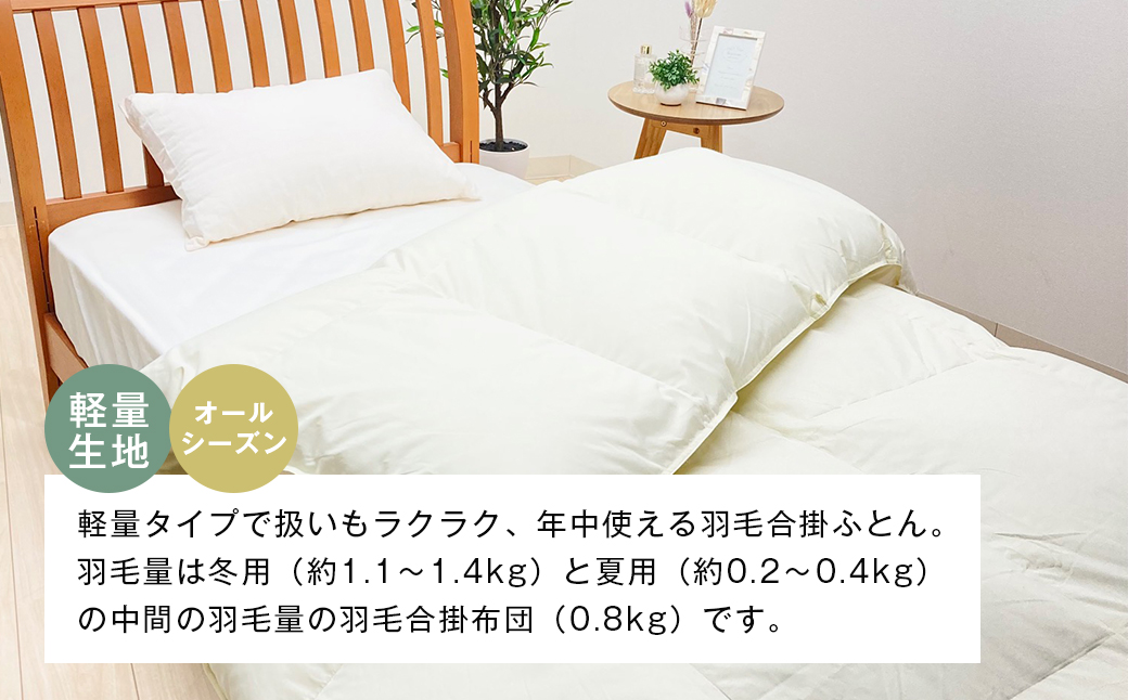 薄掛け羽毛 合い掛け 日本製 800g エクセルゴールド 軽量生地 ふわかる1508