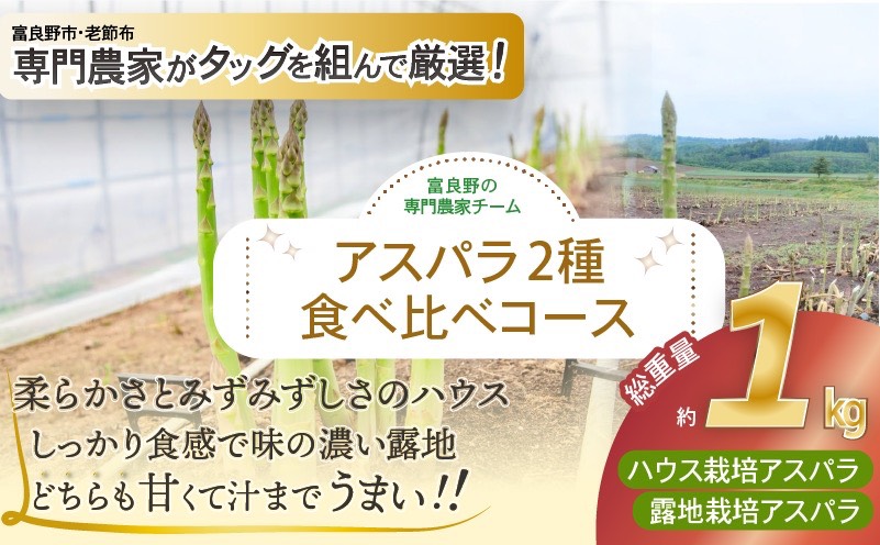 【2026年春発送】富良野産 アスパラ 食べ比べ 全2回定期便 アスパラ ハウス栽培 露地栽培 北海道 富良野市 緑アスパラ 野菜 とれたて 朝採り 食べくらべ 定期便 数量限定