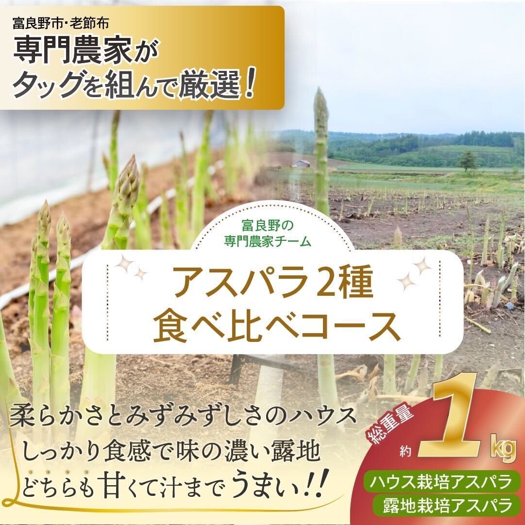 【北海道富良野市】【2026年春発送】富良野産 アスパラ 食べ比べ 全2回定期便 アスパラ ハウス栽培 露地栽培 北海道 富良野市 緑アスパラ 野菜 とれたて 朝採り 食べくらべ 定期便 数量限定