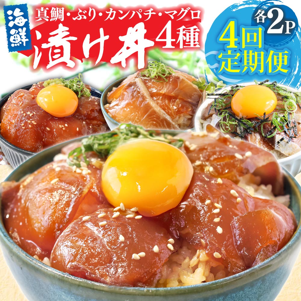 漬け丼セット4種 80g×各2P 4回定期便 海鮮丼 海鮮丼セット 真鯛 ブリ カンパチ マグロ 海鮮 漬け お茶漬け 鯛 ぶり 鰤 勘八 かんぱち まぐろ 小分け パック ご飯 晩御飯 惣菜 刺身 冷凍 配送