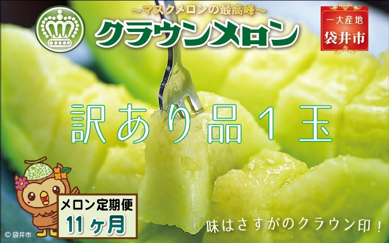 【11ヶ月定期便】クラウンメロン（訳あり）1玉入 メロン デザート グルメ 果物 フルーツ 季節の果物 スイーツ 袋井市 静岡県