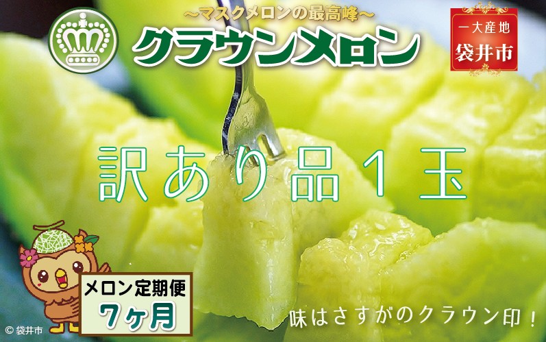 【7ヶ月定期便】クラウンメロン（訳あり）1玉入 メロン デザート グルメ 果物 フルーツ 季節の果物 スイーツ 袋井市 静岡県
