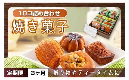 【茨城県鹿嶋市】【3ヶ月定期便】焼き菓子10コ詰め合わせ【菓子 洋菓子 デザート ギフト スイーツ 贈り物 詰め合わせ 定期便 鹿嶋市 茨城県】 (KCX-17)