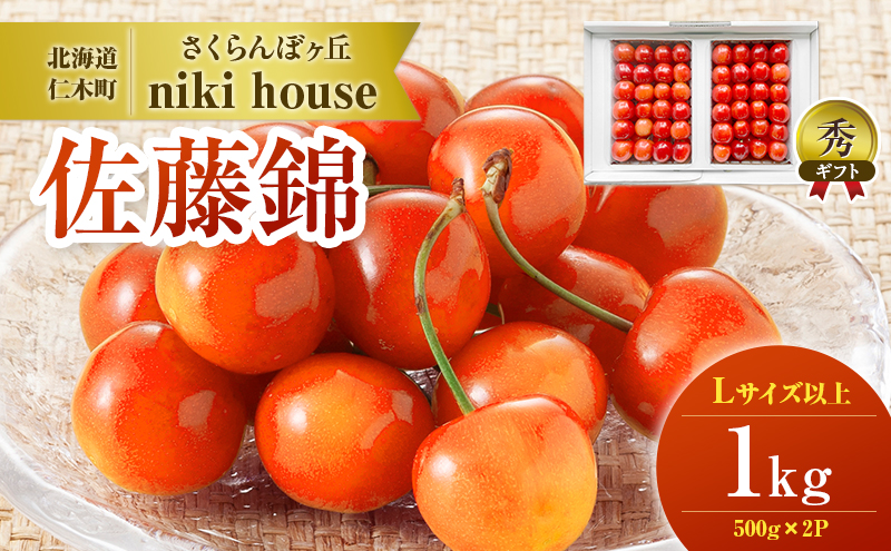 [先行受付] さくらんぼ  佐藤錦 Lサイズ以上 1kg（500g×2パック） 化粧箱入  サクランボ チェリー フルーツ 果物 果物類 ギフト 贈答品 北海道 仁木町 仁木  [小林信幸]